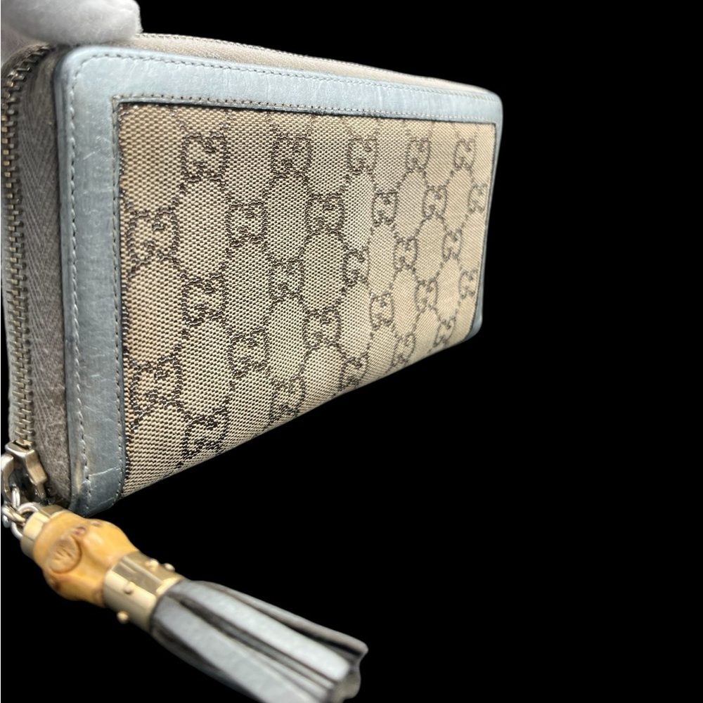 Gucci GG Canvas & Leather Long Wallet w/ Bamboo Zipper Pull - Picture 3 of 10